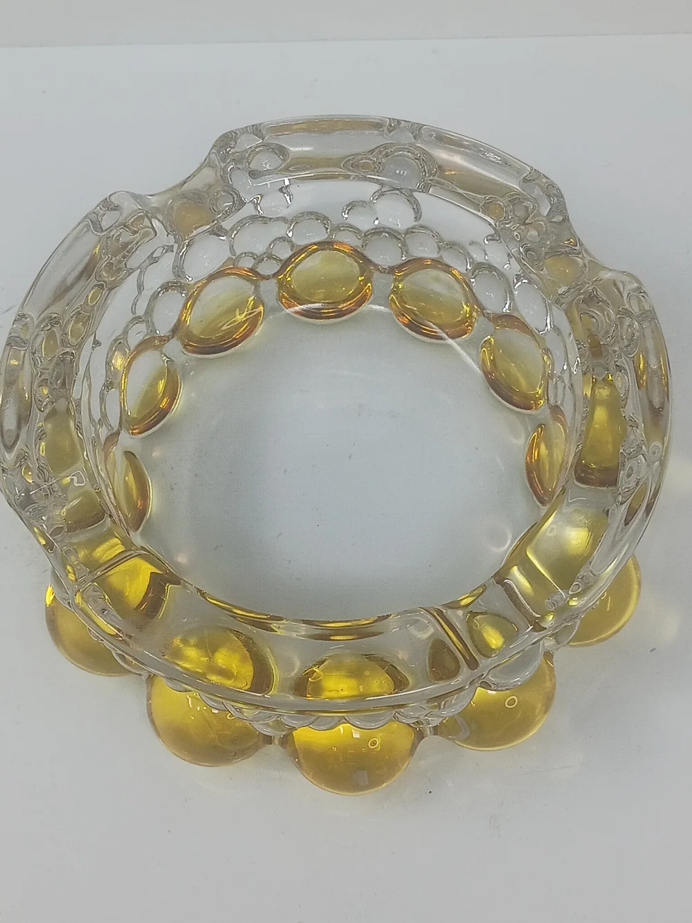 70's Vintage Hobnail Ashtray with Honey Yellow Accents